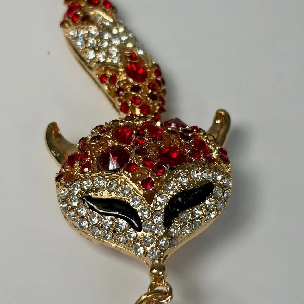 Boutique Fox Keychain Moving Tail‎ Red Rhinestone Gold Bling Bag Charm Y2K Gift